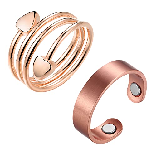 MagEnergy 2PCS Copper Ring for Women,Pure Copper Magnetic Rings,Adjustable Thumb Fingers Ring with Jewelry Gift Box