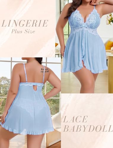 Image of Avidlove Plus Size Lingerie for Women Sexy Lingerie Dress Lace Babydoll Lingerie V-Neck Open Front Strap Nightdress