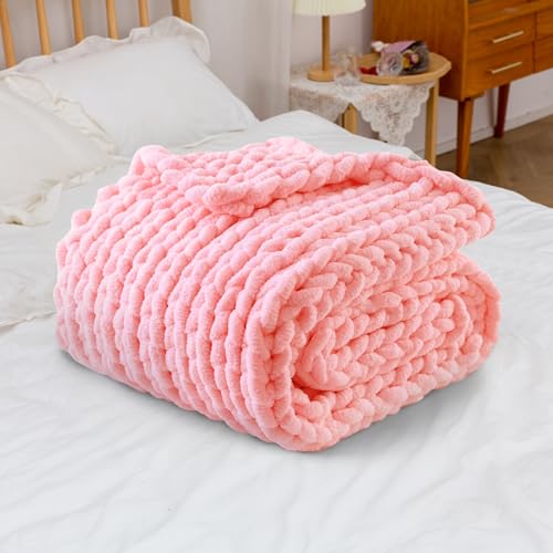 Image of Comtest Chunky Knit Blanket Handmade Soft Throw Blanket Cozy and Warm Cable Knit Blanket for Sofa ＆Home Decor, Light Pink 40x60 in（Love Seat）