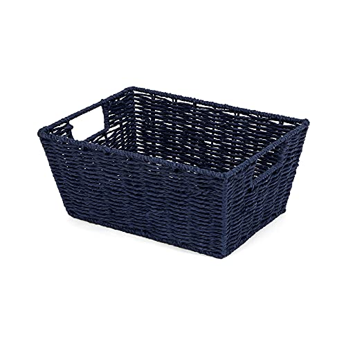 Compactor – Panier de rangement rectangulaire en papier tressé, coloris bleu marine – Panier de rangement pour chambre et salle de bain