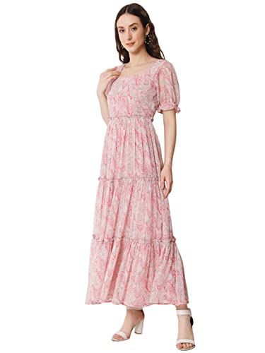 Image of ALL WAYS YOU Women's Casual Tie-Dye Half Sleeve Poly Georgette Ankle Length Dress for Women (A2107DRPR412)