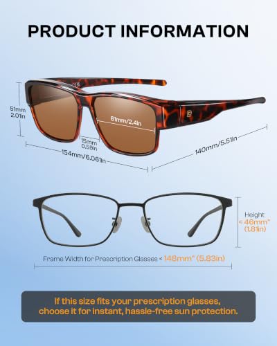 Image of DUCO Polarized Fit Over Sunglasses for Men and Women UV400 Protection Retro Square Wrap Around Shades for Driving Riding 8986