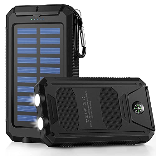 Solar Power Bank, COSO Solar Charger 42800mAh Portable Charger Power Bank with Flashlight & Dual USB Ports External Battery Pack Fast Charge QC3.0 Solar Battery Charger 5V3.1A Power Bank, Black