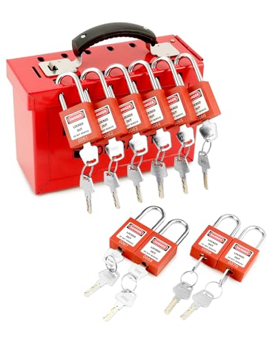 QWORK Kit de caixa de bloqueio de etiqueta, com 10 fechaduras diferentes com chave, caixa de bloquei