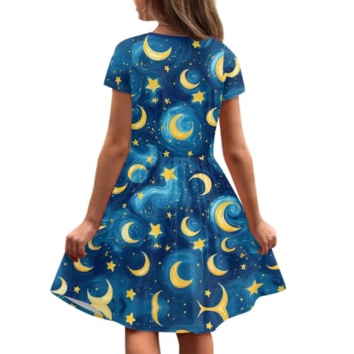 Image of Girls Dress with Pockets Basic Short Sleeve High Waist Swing Skater Dress School Party Dress for Kids
