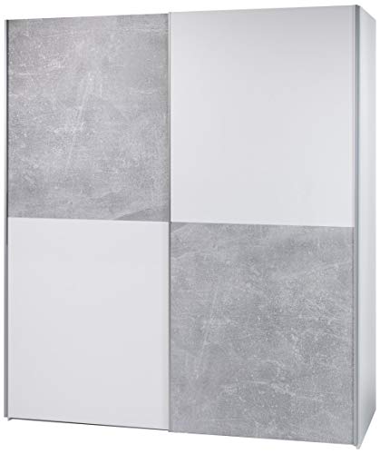 L'articolo è smontato Stella Trading Victor - Armadio a 2 Ante in Legno, Colore: Bianco/Grigio (calcestruzzo), ca. 170 x 195 x 60 cm