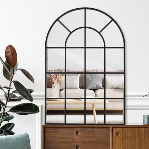 Melodieux Espejo de pared ligero para ventana arqueada para interiores y exteriores, 75 x 100 cm, marco de aluminio negro mate, espejo decorativo para sala de estar, entrada, pasillo, chimenea