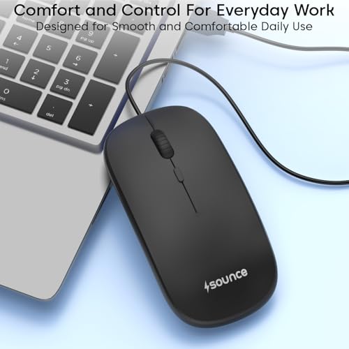 Image of Sounce Glide Ergonomic USB Wired Mouse with 1200 DPI Optical Sensor, 3 Button Plug and Play Design, Ambidextrous Comfy Grip and High Precision Tracking for PC Laptop Desktop SmartUsers (Black) Edition