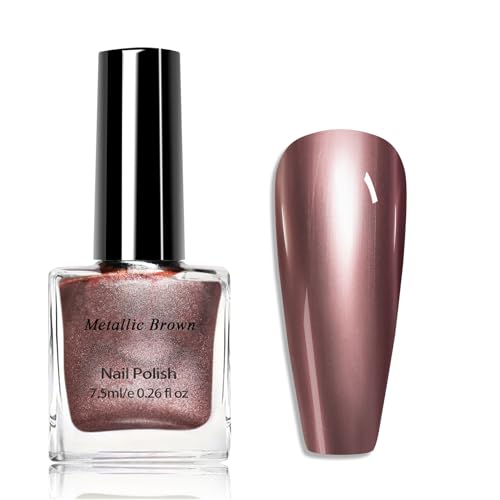 Braun Metallic Nagellack, Mirror Chrom Fingernagellack Effect, Hochwertig Long Lasting Nail Polish,...