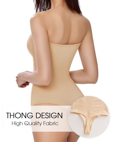 Image of Strapless Faja Bodysuit Shapewear Thong Body shaper for Women Under Dress Strapless Shapewear Tummy Control