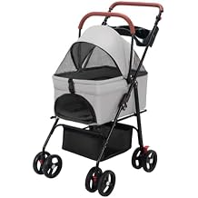 4 Wheel Pet Stroller for Small Medium Dogs Cats Foldable with Storage Basket Cup Holder All Wheels