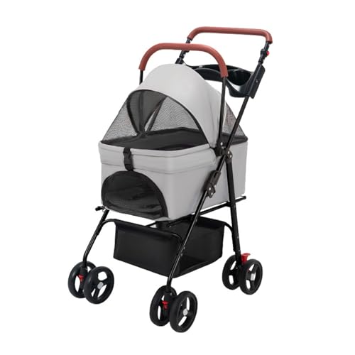 Masiunoz Pet Stroller, Folding Pet Stroller, Pet Stroller for Cats/Dogs, for Small and Medium-Sized Pets, Breathable Mesh, Extra Large Space Black Gray