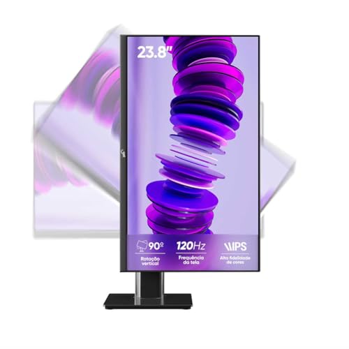 Monitor Pivot Rotativo Vertical 23,8 Polegadas Slim Get IPS LED Full HD, 7ms, 120Hz, VGA/HDMI, Preto Design Fino