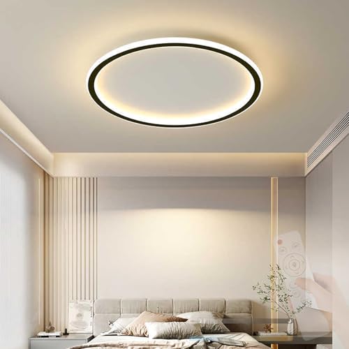 Lampe de plafond LED dimmable télécommandée ronde noire de 60cm pour grand salon