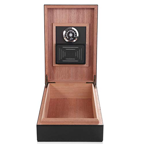 Cigar Humidor, MEGACRA Leather Surface Cedar Wood Lined Humidor with Hygrometer and Humidifier, Hold 10-20 Cigars