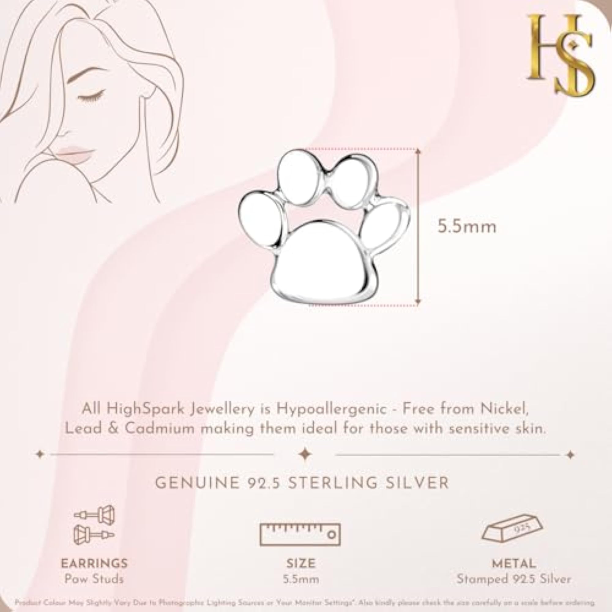 Women's 925 Sterling Silver Paw Stud Earrings, Stunning Shine