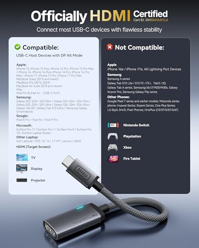 Image of INIU USB C to HDMI Adapter, Original HDMI Certified with Smart Diagnostic LED, 4K@60Hz Type C for MacBook Neo, iMac Laptop, iPad iPhone Samsung Steam Deck Gaming Monitor etc(For Thunderbolt 3 /4 Ports)