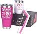 50th Birthday Gift for Women, 50th Birthday Wine Tumbler Rose Red Pack, Fifty and Fantastic Wine Tumbler, 50 and Fabulous 12oz + 30oz Stainless Steel Wine Glass Tumbler (Pink)