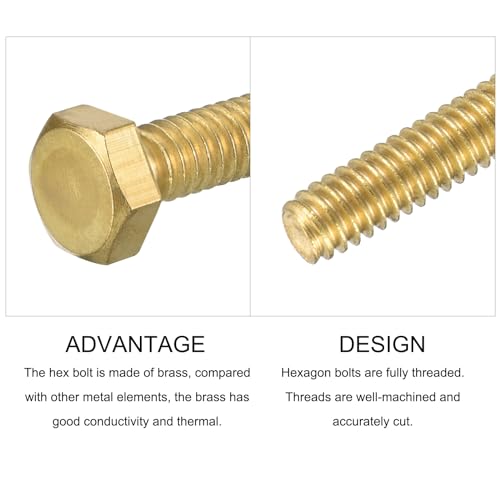 Image of METALLIXITY Hex Head Screw Bolt (1 /4-20x2-1 /2) 2Pcs, Brass Fully Threaded Solid Brass Hex Bolts Machine Screws - for Machinery Repair