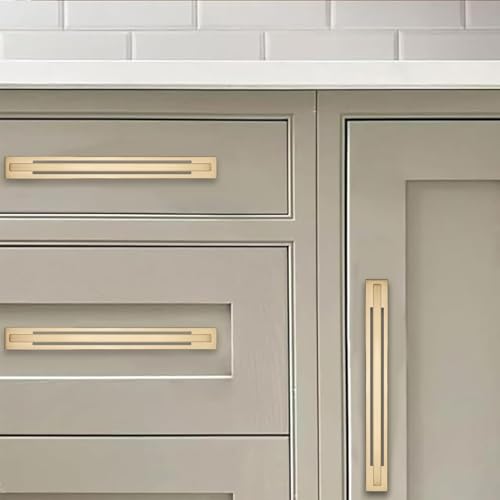 khtumeware 5 Pack 12 inch Center to Center Brushed Brass Cabinet Pull with Backplate Heavy-Duty Handles with Base Plate Cabinet Back Plates Hardware Drawer Pulls Kitchen Cabinet by khtumeware - Image 5