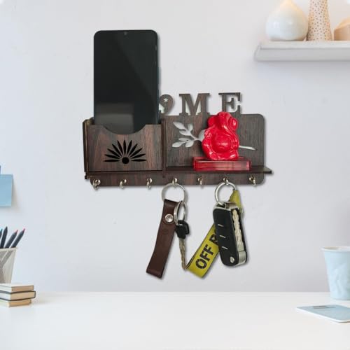 Image of Amazon Brand - Solimo Wall Mount Key Holder for Home Office Wooden Key Stand /Keychain Hanger /Organizer (7 Hooks, Beige)