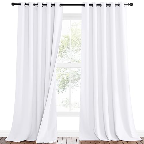 NICETOWN Sound Barrier 100% Blackout Divider Curtains 95" 2 Panels Set, Noise, Cold & Cold Blocking Patio Door Curtains with Felt Fabric Lining for Nursery/Daytime Sleep/Bedroom (White, 62" Wide)