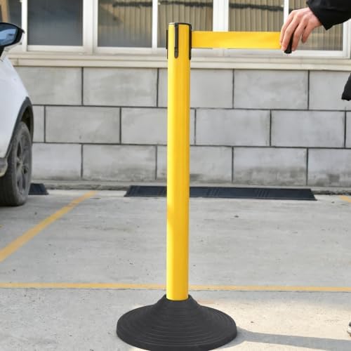 OrangeStar 4 Pack Crowd Control Stanchions, Heavy Duty Yellow Stanchion Set - 5