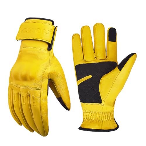 mjmoto Guanti invernali da moto da uomo, in vera pelle, termici, a dita intere, guanti invernali per moto, guanti da equitazione (giallo, L)