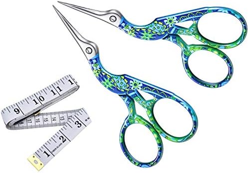 Embroidery Scissors Stork Craft Shears Small Sharp Scissor 2 Pack for Embroidery, Crafting, Art Work, Thread Snips and Needlework (Bule)