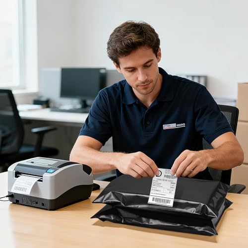 Image of Metronic Poly mailers 12x15.5'' 500pcs with 4x6 Thermal Labels 500 Labels Bulk, Strong Adhensive Shipping Bags for Clothing,Waterproof Shipping Envelopes Mailing Bags for Small Business,Black