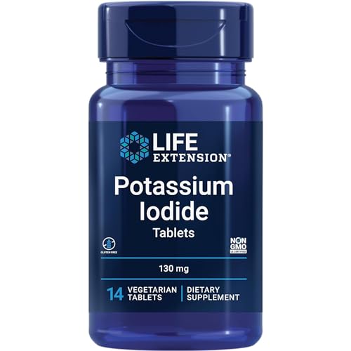 Life Extension Potassium Iodide 130mg High-Dose Iodine for Iodine Blockade of the Thyroid Gland 14 Vegan Tablets Lab-Tested Gluten-Free Vegetarian Soy-Free GMO-Free