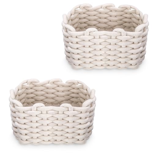 Lot de 2 paniers de rangement en coton tressé,Panier Rangement Bébé,Paniers de décoration,Rangement pour chambre d'enfant, salon, salle de bain,Blanc