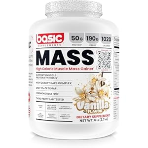 Mass Gainer Protein Powder, Supports Muscle Growth & Recovery, 50g Protein, 190g Carbs, 1030 Calories, Gluten-Free, RBST-Free, No Artificial Colors (6 Pound, Vanilla)