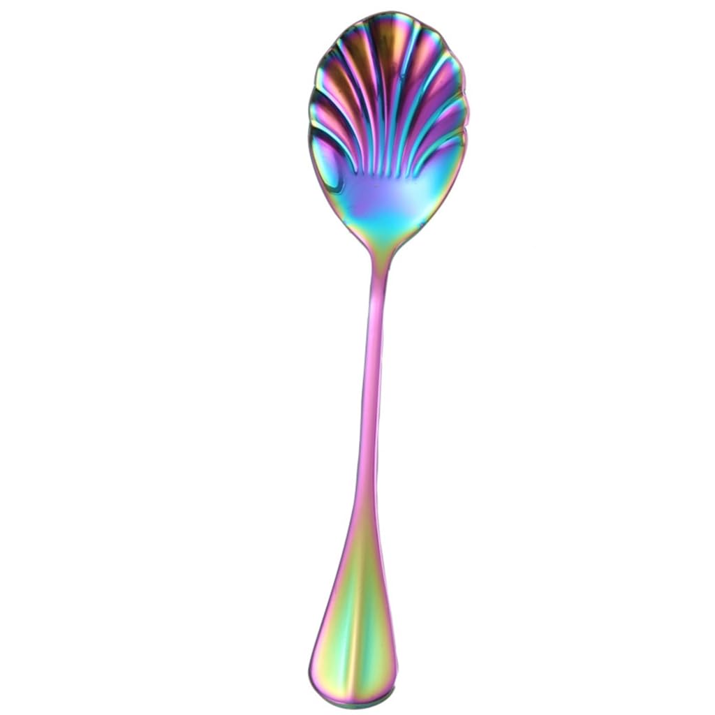 Unique Shells-Shaped Spoon For Serving Desserts Ice Cream Stainless Steel Spoons Long Handle Mixing Serving Tableware