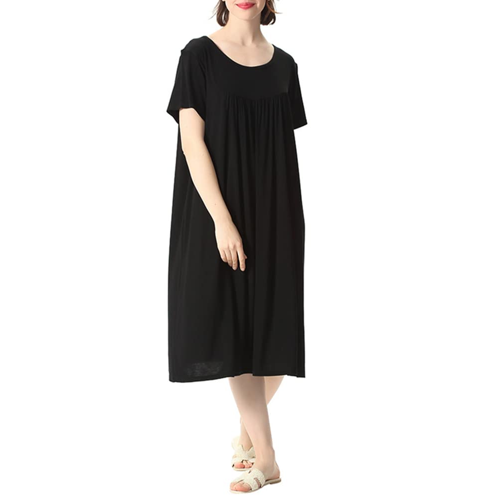 Amropi Women's Black Nightdress Loungewear Soft Home T-Shirt Dress Scoop Neck Loose Nightshirt Nightwear 6XL