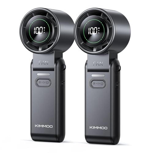 KIMMOO 3-in-1 Portable Handheld Turbo Fan -100 Speeds, 10800 RPM, 12Hrs Cooling, 120° Rotation, USB Rechargeable Mini Hand Held Personal Fan for Travel Makeup Outdoor Indoor (Black 2-pack) by KIMMOO - Used condition - CA$38.67