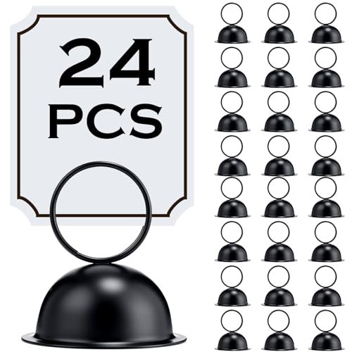 MorningRo 24 Pcs Christmas Place Card Holders Metal Table Number Holders Table Stand Sign Tabletop Menu Stands Sign for Wedding Christmas Restaurant Banquet(Black)