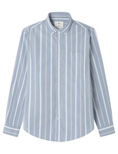 Springfield Camisa De Rayas Popelin con Bolsillo Delantero Izquierdo, Azul, L