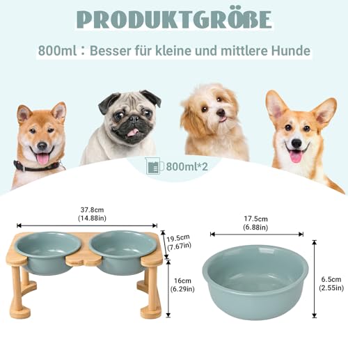SPUNKYJUNKY Futterstation Hund Erhöht Hundenapf Keramik Erhöhter Futternapf für Hunde und Katzen (800ml, Dunkelgrün)