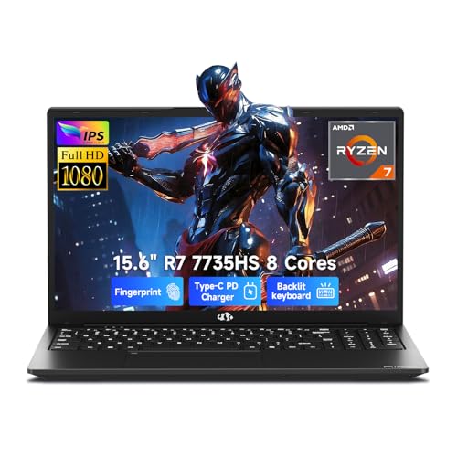 Image of NIMO Gaming Laptop, 15.6 inch FHD Laptop with AMD R7 7735HS (8 Cores, Up to 4.75GHz), 16GB DDR5 256GB SSD Laptop for Business & Student, Radeon 680M, 100W Type-C, 180 Viewing, Backlit KB, Dual Fans