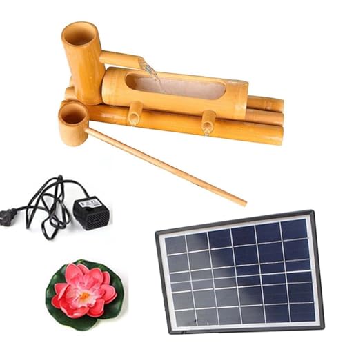 Fontaine en Bambou 40 cm avec Pompe Solaire pour Étang de Jardin Écologique
