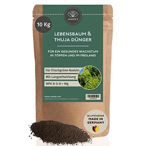 Thuja Dünger Frühjahr 10 Kg - 100 % Langzeit Koniferen-Dünger für frischgrüne Nadeln - Organischer Dünger für Thuja Smaragd - Koniferen Dünger Thuja - Thujen Dünger
