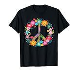 Dieses bunte PEACE LOVE Hippy Kostüm Shirt mit einem sommerlichen Blumen Look für die nächste Veranstaltung oder Party. Perfektes Hippie Geschenk für Liebhaber und Friedenszeichenliebhaber.