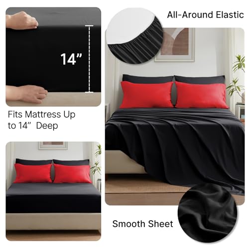 Anluoer Queen Comforter Set 7 Piece, Reversible Bed in a Bag Queen Size, Soft Bedding Set with Comforter(88"X88"), 2 Pillow Shams, 2 Pillowcases, 1 Flat Sheet, 1 Fitted Sheet, Red & Black by Anluoer - Image 4