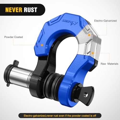 Image of Nilight 2 Pack 3 /4 inch D-Ring Separate Shackle with 7 /8 inch Lock Pin 45,000 lbs Break Strength, Off Road Recovery Shackle with Isolators Washers for Use with Tow Strap, Winch, Truck Vehicle (Black&Blue)