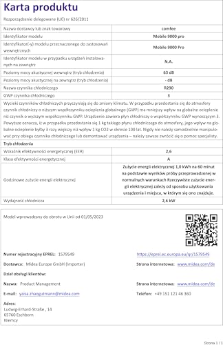 Comfee Mobiles Klimagerät Mobile 9000 Pro, 9000 BTU 2, 6kW, Kühlen&Ventilieren&Entfeuchten, Raumgröße bis 88m³(33㎡), APP- Steuerung/ Alexa/ Google Home/ IFTTT, Mobile Klimaanlage mit Abluftschlauch-17