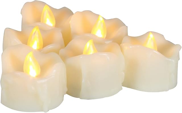 6 PCS Flameless Dripping Wax LED Candles Battery Operated with Timer / 6 Hours On and 18 Hours Off Per Cycle, LED Tea Light Candles for Halloween Pumpkin Light Christmas Decorations