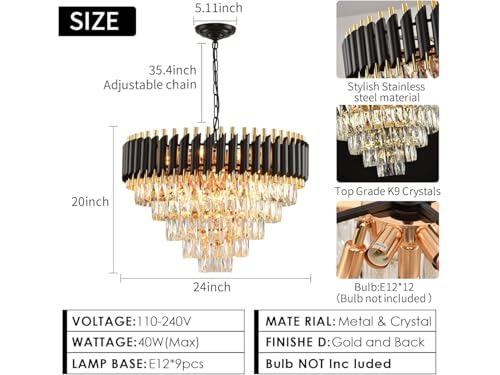 Image of Zingy Modern Ceiling Lamp 5-Tier Round Crystal Chandelier for Living Room | Modern Ceiling Light Jhumar for Hall for Home Decoration + 3 Color LED Light (Black Gold, 600MM) R