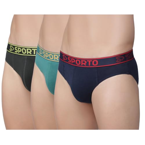 Image of sporto Men's Solid Cotton Brief with Soft Elastic Waistband (Pack of 3) Black