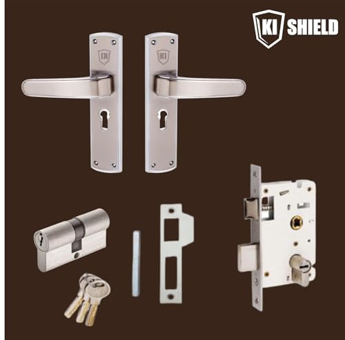 Image of 8 inch Mortise Door Lock for Home Main Door & Bedroom with Handleset | Heavy-Duty 65 mm Brass Cylinder | Left-Right Fit 30-50mm Door Home Office Hotel | 3 Brass Keys | Matt Finish | CY-1005